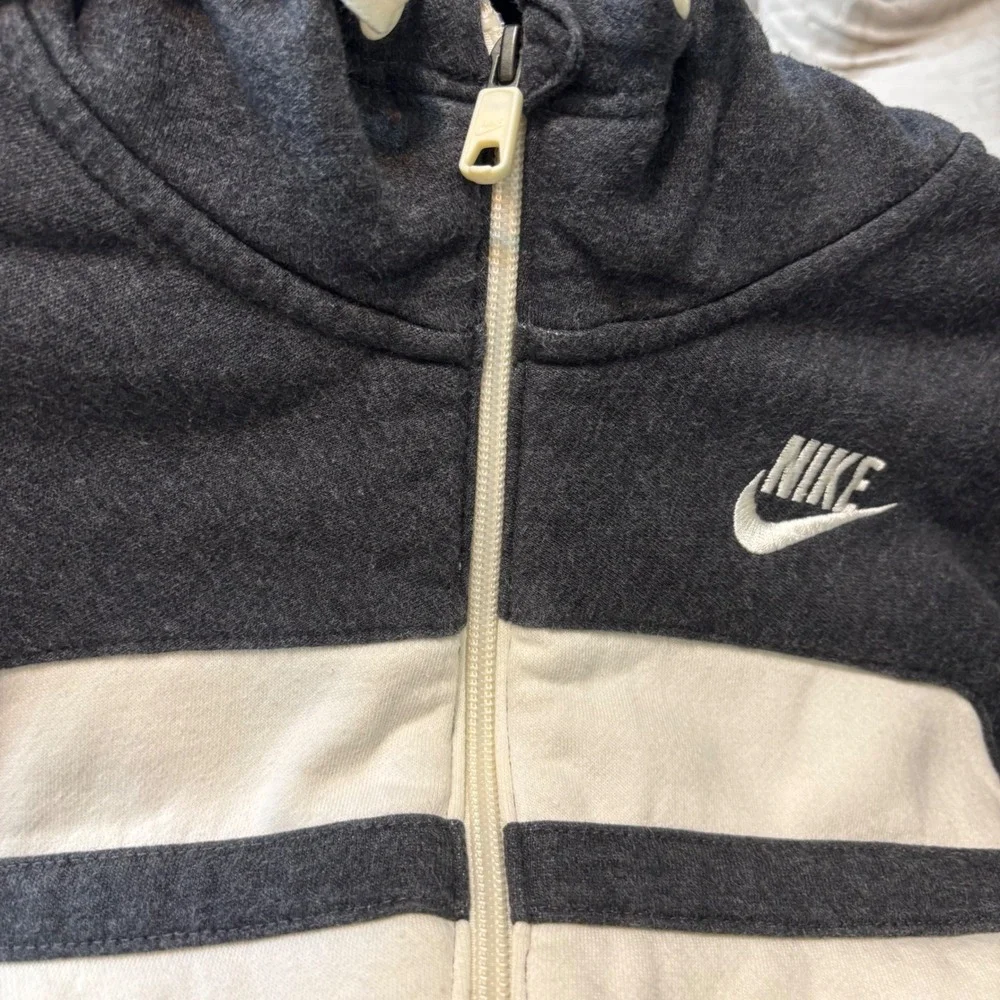 Nike Hoodie Youth Medium 8-10 Gray White Full Zip Y2K Vintage Striped Sportswear